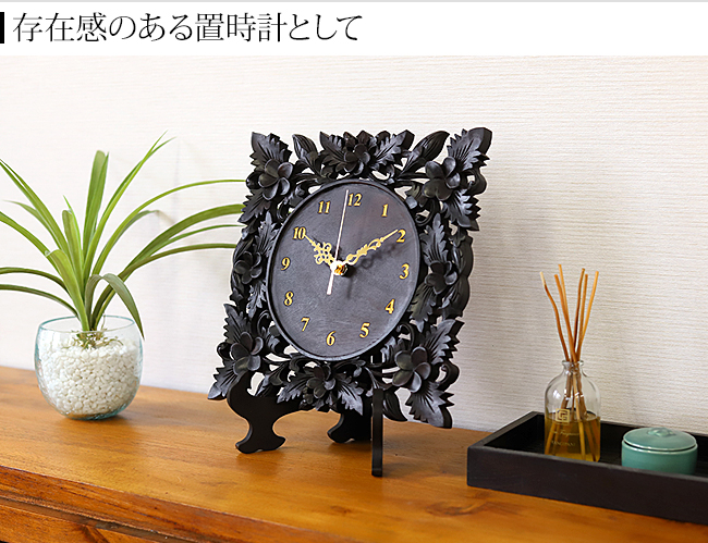 バリ雑貨】木製レリーフ時計 プルメリア(スペシャル)28cm (レーザー